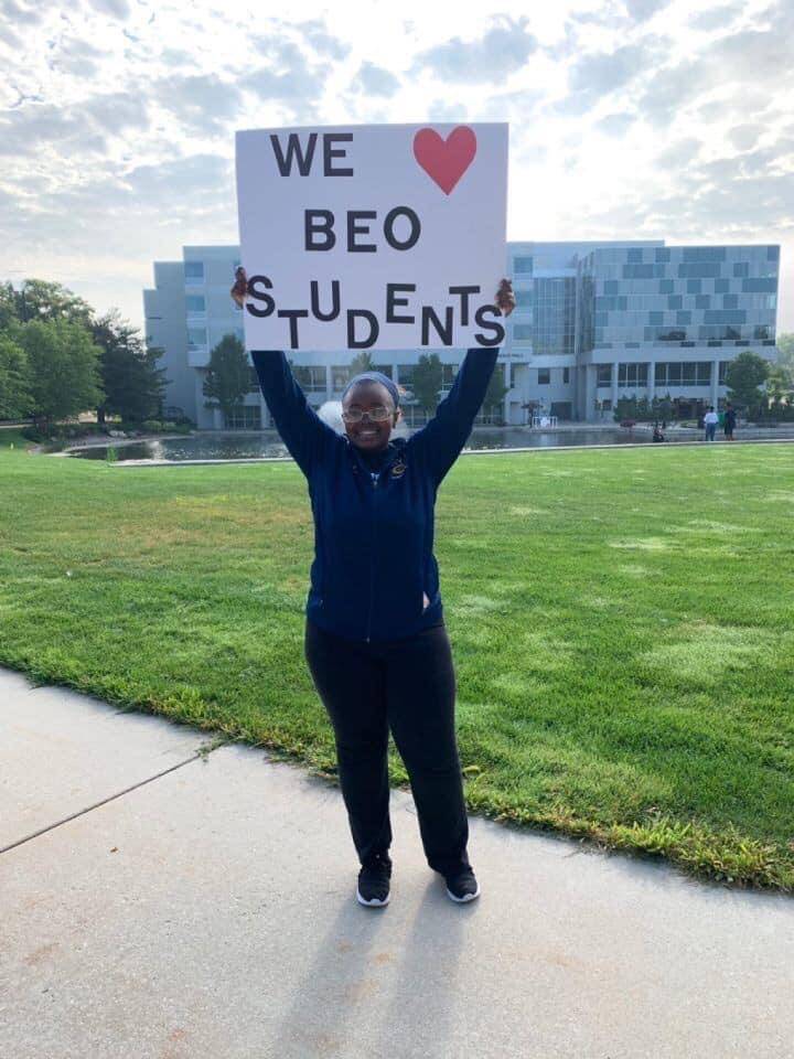 Black Excellence Orientation 2019 students holding signs 2